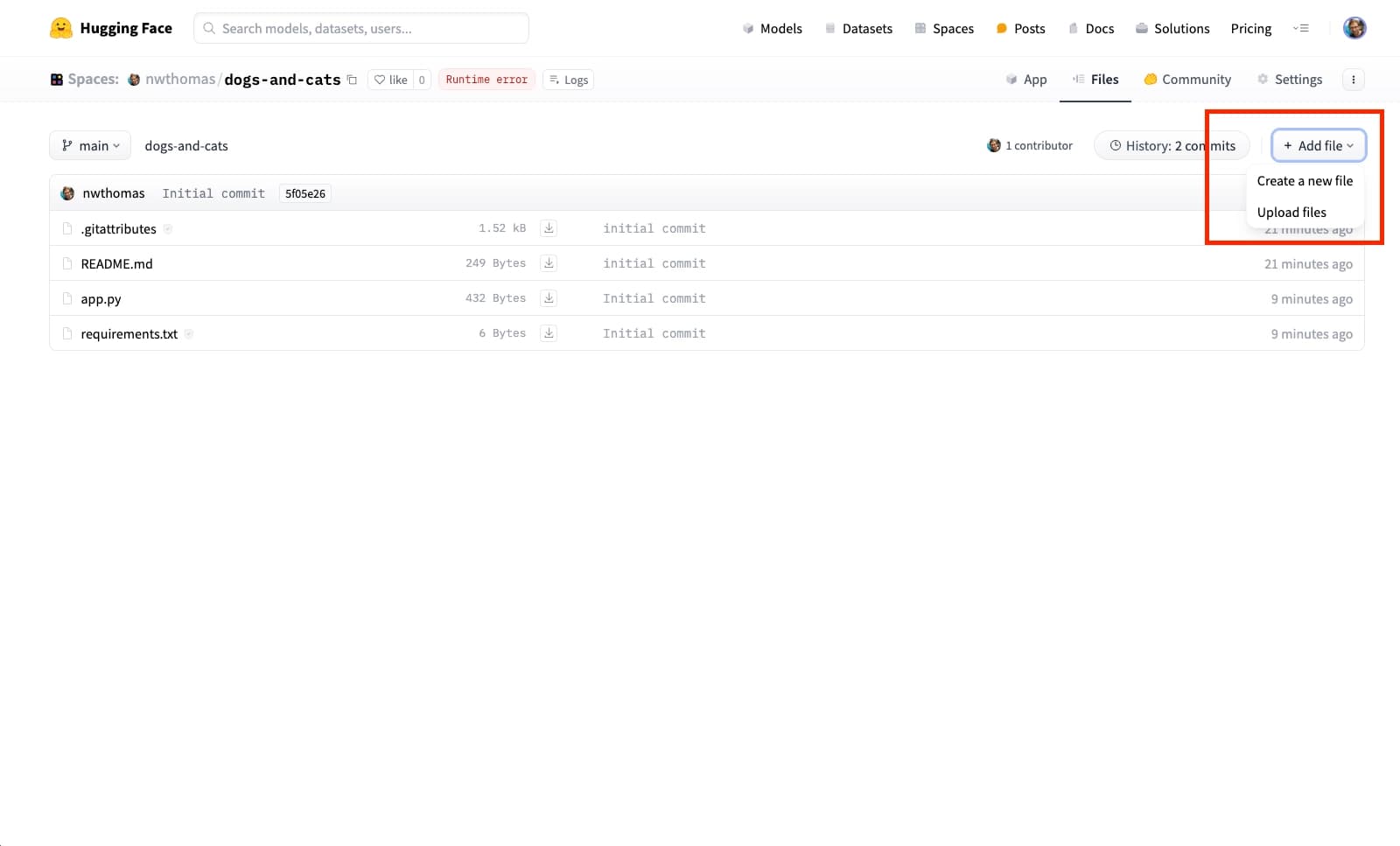 The new Hugging Face space file upload process